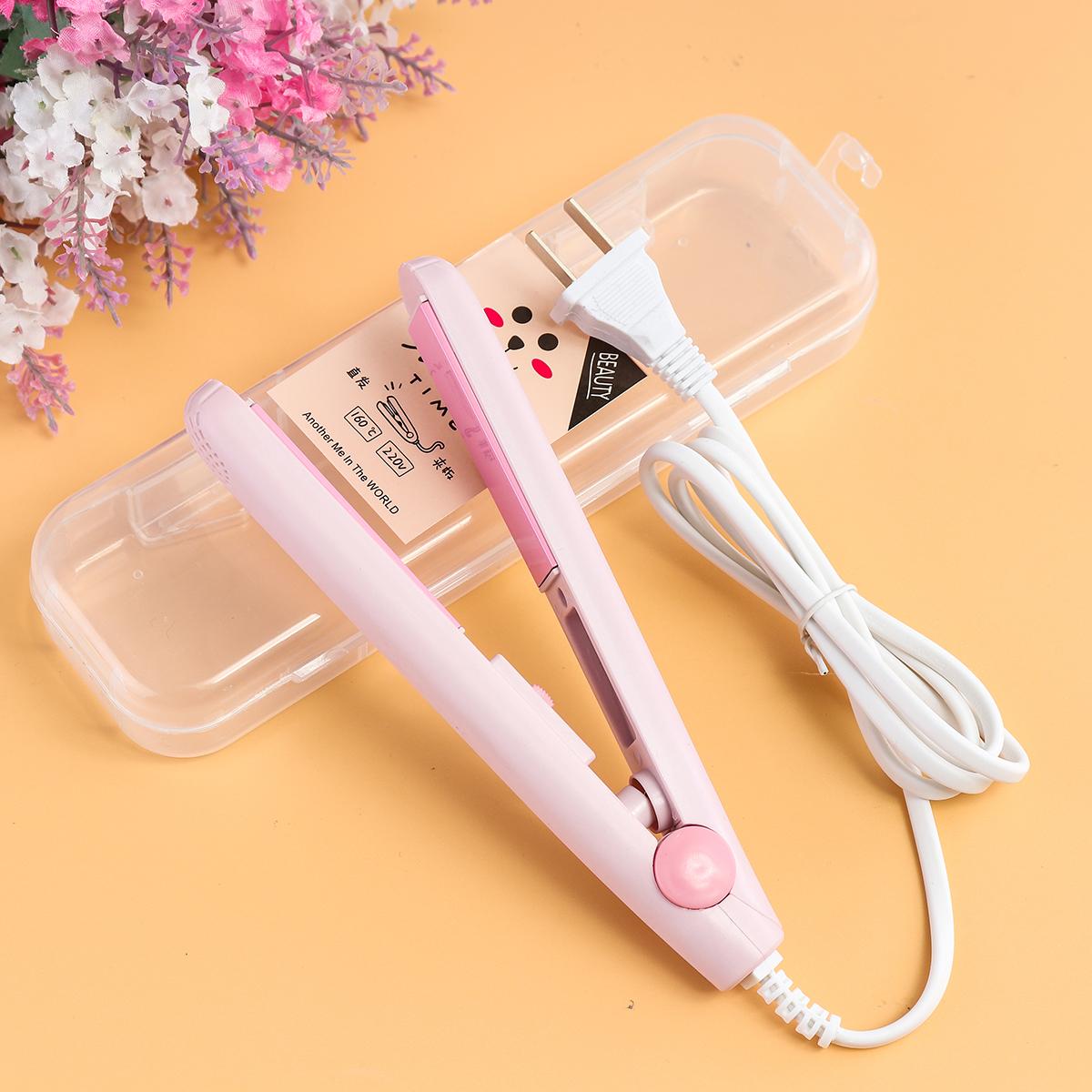 Portable 2 in 1 Mini Electric Hair Straightener & Curler- Flat Irons Curling Ceramic Salon (Yellow,Pink,Blue) - Mini Hair Straightener