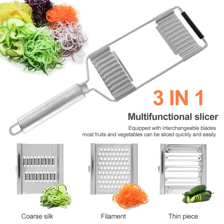 Multi-Purpose 4 in 1 Vegetable Slicer Chopper Stainless Steel Cheese Grater 3 Adjustable Blades Hand-held Shredder Cutter